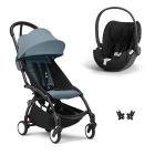 Poussette duo YOYO 3 pack 6+ et siège auto Cloud T Black - Chassis noir - Aqua