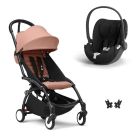 Poussette duo YOYO 3 pack 6+ et siège auto Cloud T Black - Chassis noir - Ginger