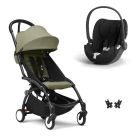 Poussette duo YOYO 3 pack 6+ et siège auto Cloud T Black - Chassis noir - Olive