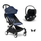 Poussette duo YOYO 3 pack 6+ et siège auto Cloud T plus Black - Chassis blanc - Bleu Air France