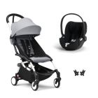 Poussette duo YOYO 3 pack 6+ et siège auto Cloud T plus Black - Chassis blanc - Stone