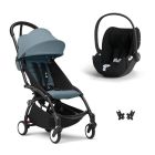 Poussette duo YOYO 3 pack 6+ et siège auto Cloud T plus Black - Chassis noir - Aqua