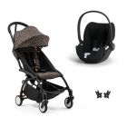 Poussette duo YOYO 3 pack 6+ et siège auto Cloud T plus Black - Chassis noir - Leopard
