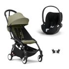 Poussette duo YOYO 3 pack 6+ et siège auto Cloud T plus Black - Chassis noir - Olive