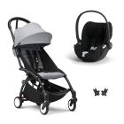 Poussette duo YOYO 3 pack 6+ et siège auto Cloud T plus Black - Chassis noir - Stone