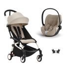 Poussette duo YOYO 3 pack 6+ et siège auto Cloud T plus Beige - Chassis blanc - Bonpoint