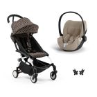 Poussette duo YOYO 3 pack 6+ et siège auto Cloud T plus Beige - Chassis blanc - Leopard