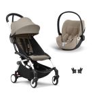 Poussette duo YOYO 3 pack 6+ et siège auto Cloud T plus Beige - Chassis blanc - Taupe