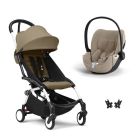 Poussette duo YOYO 3 pack 6+ et siège auto Cloud T plus Beige - Chassis blanc - Toffee