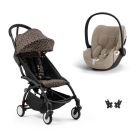 Poussette duo YOYO 3 pack 6+ et siège auto Cloud T plus Beige - Chassis noir - Leopard