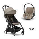 Poussette duo YOYO 3 pack 6+ et siège auto Cloud T plus Beige - Chassis noir - Taupe