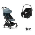 Poussette duo YOYO 3 pack 6+ et siège auto Pebble 360 Pro² Black - Chassis blanc - Aqua
