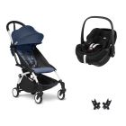 Poussette duo YOYO 3 pack 6+ et siège auto Pebble 360 Pro² Black - Chassis blanc - Bleu Air France