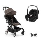 Poussette duo YOYO 3 pack 6+ et siège auto Pebble 360 Pro² Black - Chassis blanc - Leopard