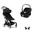 Poussette duo YOYO 3 pack 6+ et siège auto Pebble 360 Pro² Black - Chassis blanc - Noir