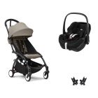Poussette duo YOYO 3 pack 6+ et siège auto Pebble 360 Pro² - Chassis noir - Taupe