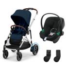 Poussette duo e-Gazelle S Ocean Blue + Siège auto Aton B2 i-Size