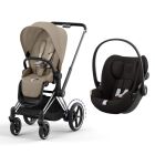 Poussette duo e-Priam 2 Cozy beige châssis Chrome Black + Cloud G i-Size