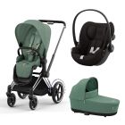 Poussette trio e-Priam 2 Leaf Green châssis Chrome Black + Cloud G i-Size + Nacelle