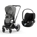 Poussette duo e-Priam 2 Mirage Grey châssis Chrome Black + Cloud T i-Size