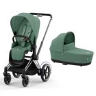 Poussette duo e-Priam 2 Leaf Green châssis Chrome Black + Nacelle Luxe