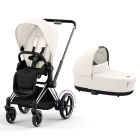 Poussette duo e-Priam 2 Off White châssis Chrome Black + Nacelle Luxe