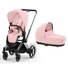 Poussette duo e-Priam 2 Peach Pink châssis Chrome Black + Nacelle Luxe