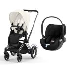 Poussette duo e-Priam 2 Off White châssis Chrome Black + Cloud T i-Size