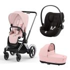 Poussette trio e-Priam 2 Peach Pink châssis Chrome Black + Cloud G i-Size + Nacelle