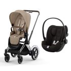 Poussette duo e-Priam 2 Cozy beige châssis Chrome Brown + Cloud G i-Size