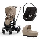 Poussette trio e-Priam 2 Cozy Beige châssis Chrome Brown + Cloud G i-Size + Nacelle