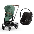 Poussette duo e-Priam 2 Leaf Green châssis Chrome Brown + Cloud G i-Size