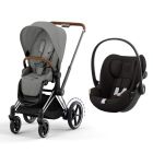 Poussette duo e-Priam 2 Mirage Grey châssis Chrome Brown + Cloud G i-Size