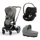 Poussette trio e-Priam 2 Mirage Grey châssis Chrome Brown + Cloud G i-Size + Nacelle
