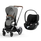 Poussette duo e-Priam 2 Mirage Grey châssis Chrome Brown + Cloud T i-Size