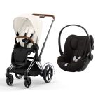 Poussette duo e-Priam 2 Off White châssis Chrome Brown + Cloud G i-Size