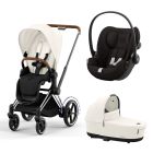 Poussette trio e-Priam 2 Off White châssis Chrome Brown + Cloud G i-Size + Nacelle