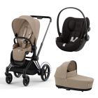 Poussette trio e-Priam 2 Cozy Beige châssis Matt Black + Cloud G i-Size + Nacelle