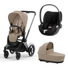 Poussette trio e-Priam 2 Cozy Beige châssis Matt Black + Cloud T i-Size + Nacelle