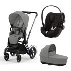 Poussette trio e-Priam 2 Mirage Grey châssis Matt Black + Cloud G i-Size + Nacelle