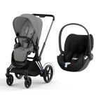 Poussette duo e-Priam 2 Mirage Grey châssis Matt Black + Cloud T i-Size