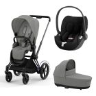 Poussette trio e-Priam 2 Mirage Grey châssis Matt Black + Cloud T i-Size + Nacelle