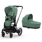 Poussette duo e-Priam 2 Leaf Green châssis Matt Black + Nacelle Luxe