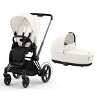 Poussette duo e-Priam 2 Off White châssis Matt Black + Nacelle Luxe