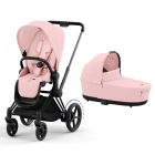 Poussette duo e-Priam 2 Peach Pink châssis Matt Black + Nacelle Luxe