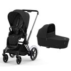 Poussette duo e-Priam 2 Sepia Black châssis Matt Black + Nacelle Luxe