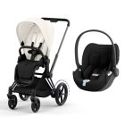 Poussette duo e-Priam 2 Off White châssis Matt Black + Cloud T i-Size