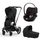 Poussette trio e-Priam 2 Sepia Black châssis Matt Black + Cloud G i-Size + Nacelle