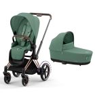 Poussette duo e-Priam 2 Leaf Green châssis Rose Gold + Nacelle Luxe