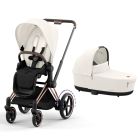 Poussette duo e-Priam 2 Off White châssis Rose Gold + Nacelle Luxe